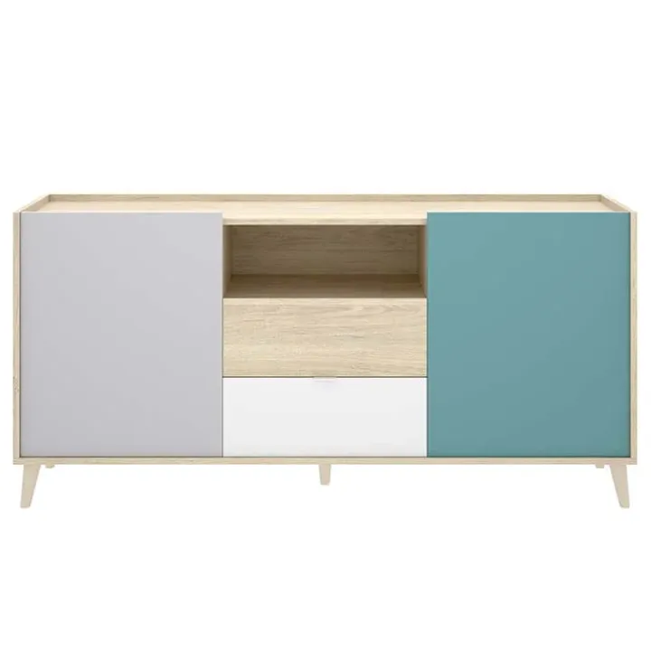 Credenza 155x75h cm 2 ante 2 cassetti rovere grigio bianco petrolio Dominic