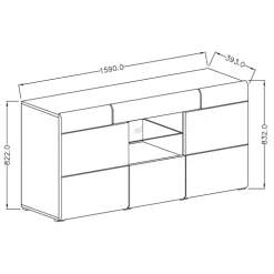 Credenza 159x83h cm 3 ante 1 cassetto bianco lucido rovere Tahiti