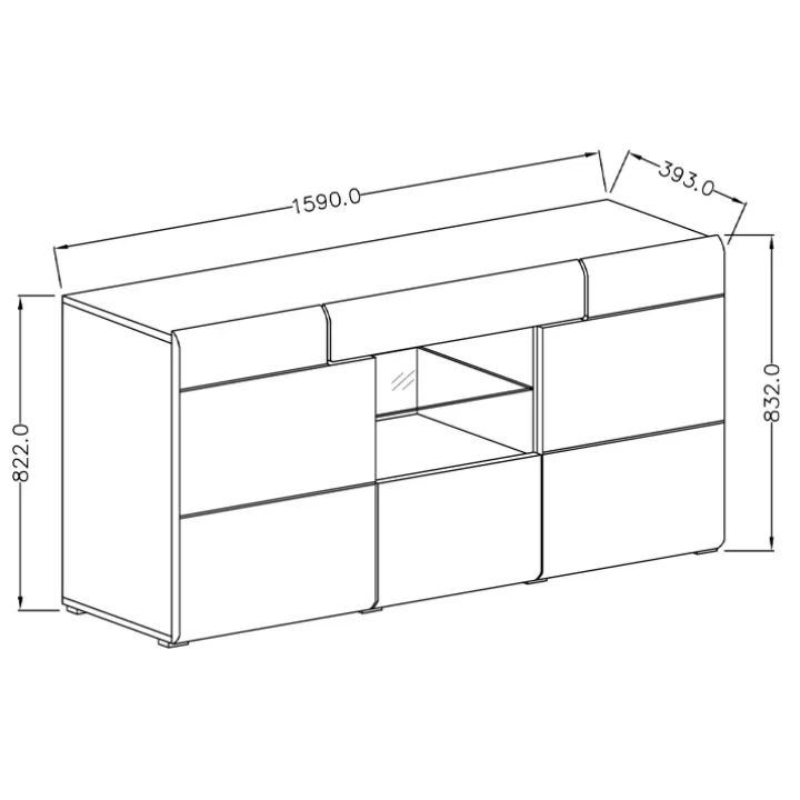 Credenza 159x83h cm 3 ante 1 cassetto bianco lucido rovere Tahiti