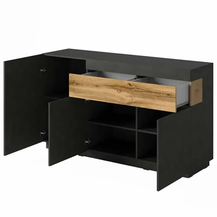 Credenza 150x85h cm 3 ante 1 cassetto moderna antracite rovere Bahama