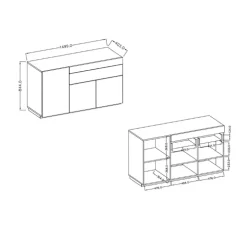 Credenza 150x85h cm 3 ante 1 cassetto moderna antracite rovere Bahama