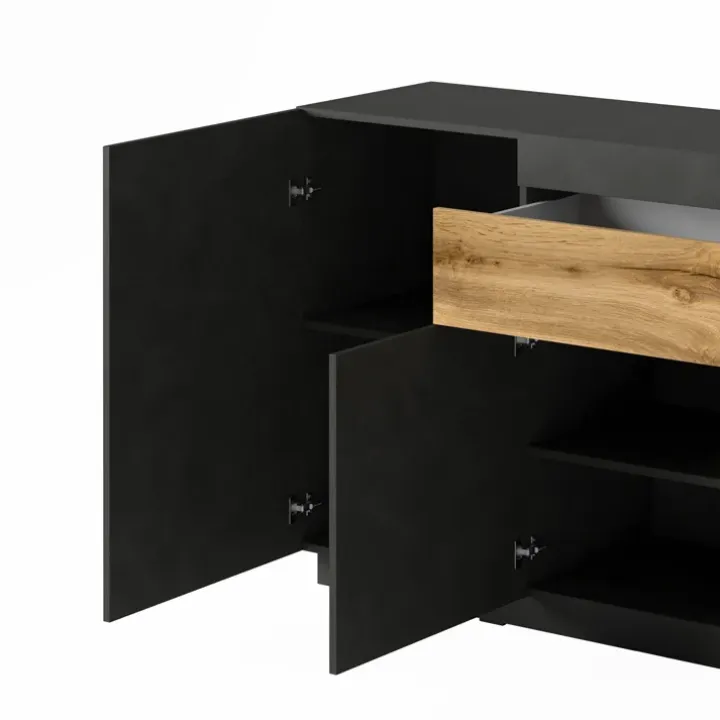 Credenza 150x85h cm 3 ante 1 cassetto moderna antracite rovere Bahama
