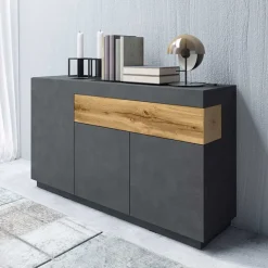 Credenza 150x85h cm 3 ante 1 cassetto moderna antracite rovere Bahama