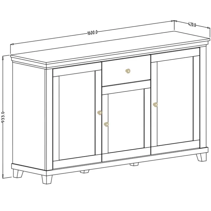 Credenza 160x93h cm 3 ante 1 cassetto moderna verde quercia Texel