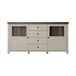 Credenza 181x93h cm 2 ante con vetrinetta 4 cassetti beige Texel