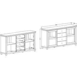 Credenza 181x93h cm 2 ante con vetrinetta 4 cassetti beige Texel