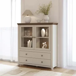 Credenza 126x138h cm 2 ante con vetrina 2 cassetti beige Texel