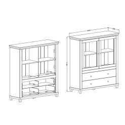 Credenza 126x138h cm 2 ante con vetrina 2 cassetti beige Texel