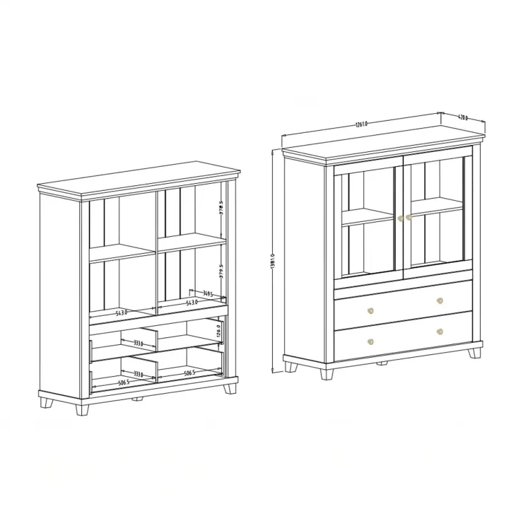 Credenza 126x138h cm 2 ante con vetrina 2 cassetti beige Texel