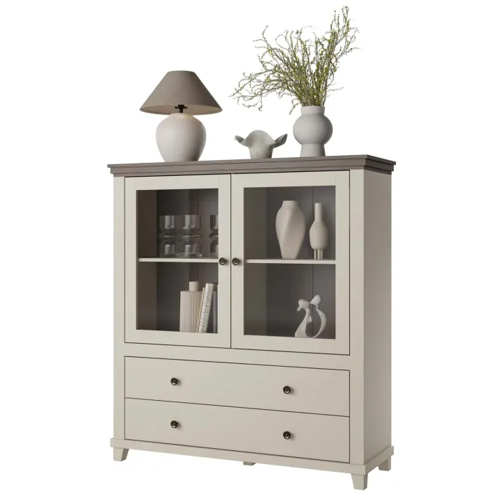 Credenza 126x138h cm 2 ante con vetrina 2 cassetti beige Texel
