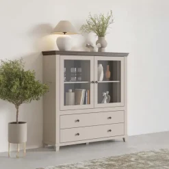 Credenza 126x138h cm 2 ante con vetrina 2 cassetti beige Texel