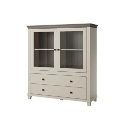 Credenza 126x138h cm 2 ante con vetrina 2 cassetti beige Texel