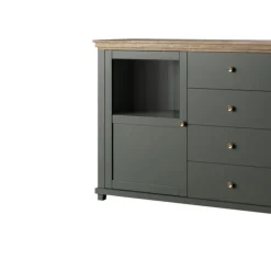 Credenza 181x93h cm 2 ante con vetrinetta 4 cassetti verde quercia Texel