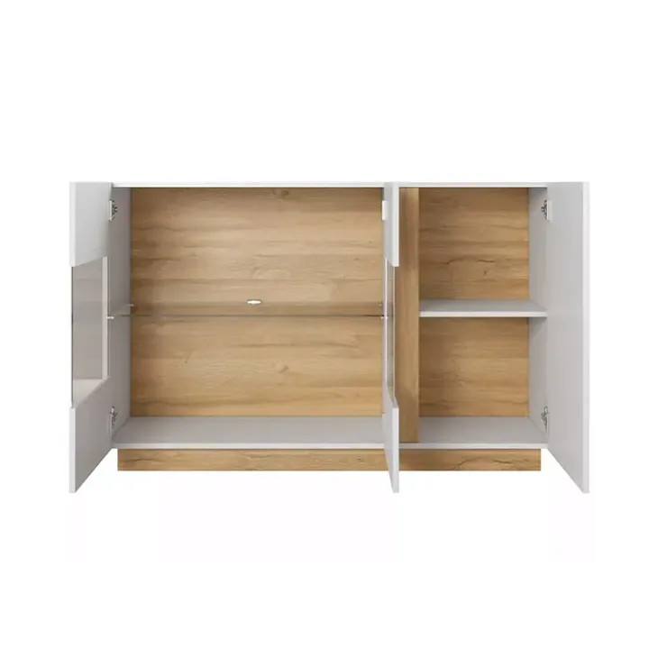 Credenza 138x91h cm 3 ante con vetrina moderna bianco rovere Noa Gihome®