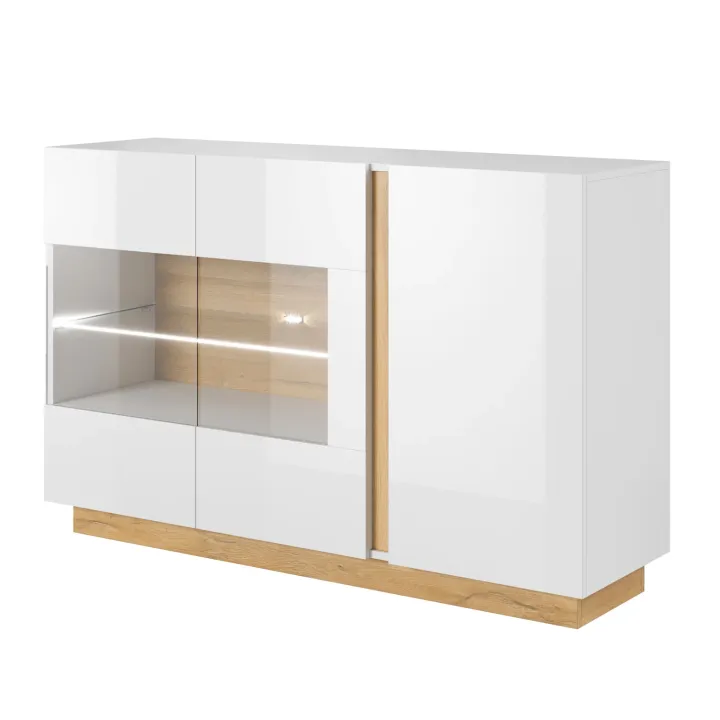 Credenza 138x91h cm 3 ante con vetrina moderna bianco rovere Noa Gihome®