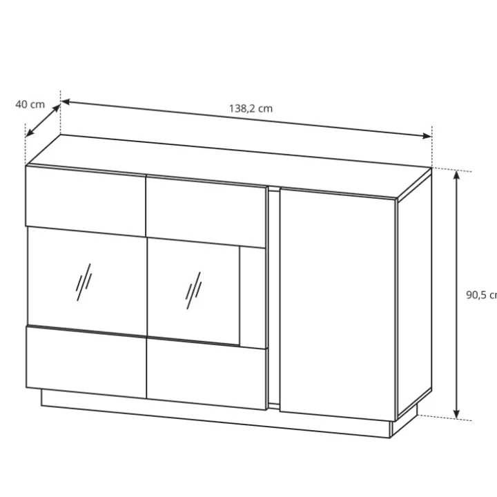 Credenza 138x91h cm 3 ante con vetrina moderna bianco rovere Noa Gihome®