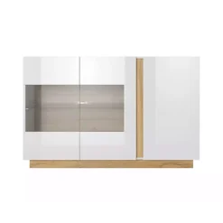 Credenza 138x91h cm 3 ante con vetrina moderna bianco rovere Noa Gihome®