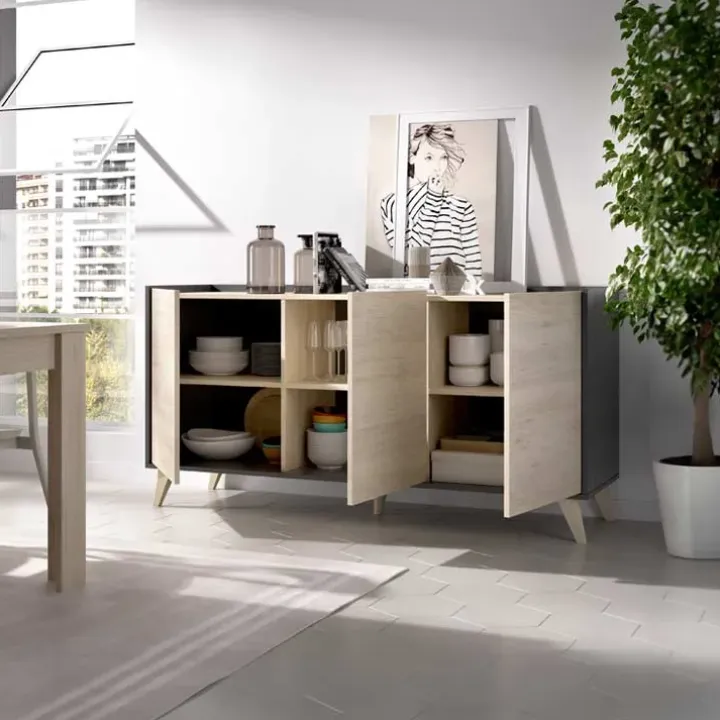 Credenza 155x75h cm 3 ante moderna ante rovere grafite Elmer