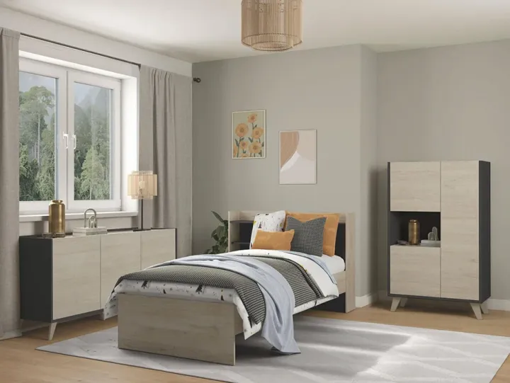 Credenza 155x75h cm 3 ante moderna ante rovere grafite Elmer