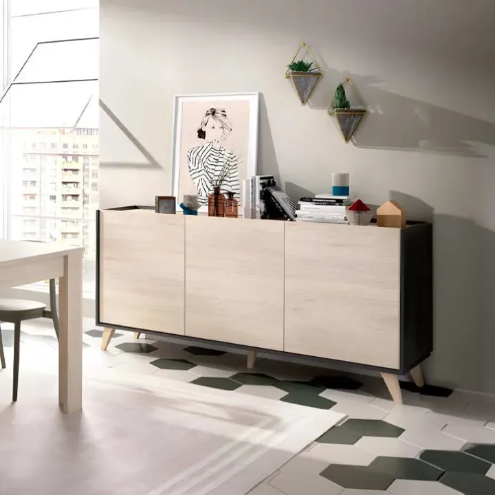Credenza 155x75h cm 3 ante moderna ante rovere grafite Elmer