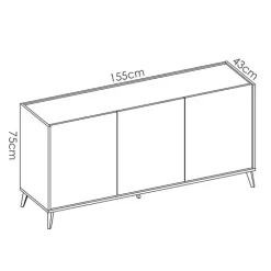 Credenza 155x75h cm 3 ante moderna ante rovere grafite Elmer