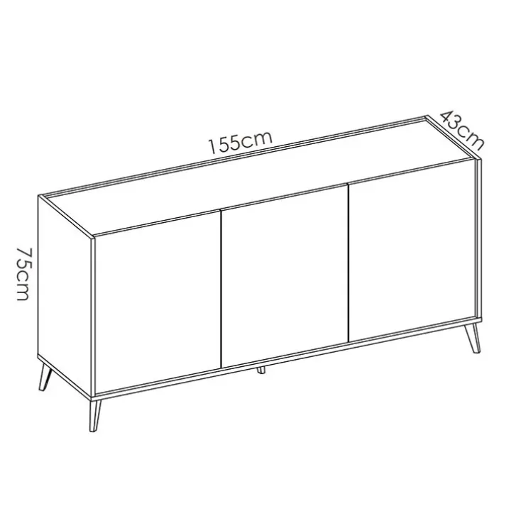 Credenza 155x75h cm 3 ante moderna ante rovere grafite Elmer