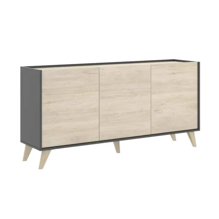 Credenza 155x75h cm 3 ante moderna ante rovere grafite Elmer