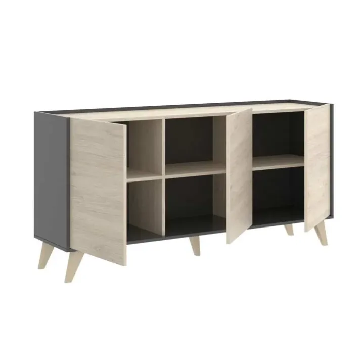 Credenza 155x75h cm 3 ante moderna ante rovere grafite Elmer