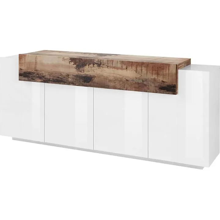 Credenza 200x86h cm 4 ante moderna bianco lucido pero Milos Gihome®