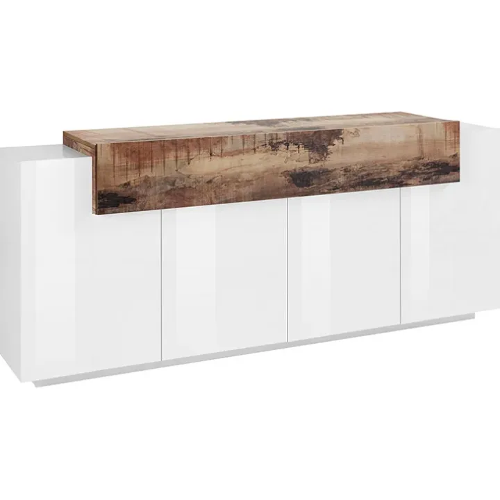 Credenza 200x86h cm 4 ante moderna bianco lucido pero Milos Gihome®