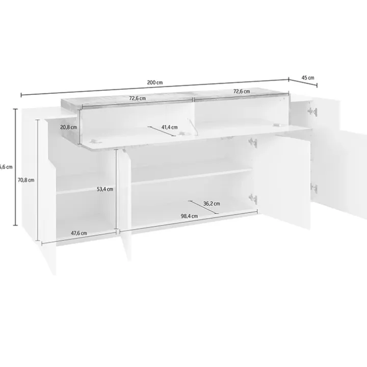 Credenza 200x86h cm 4 ante moderna bianco lucido pero Milos Gihome®