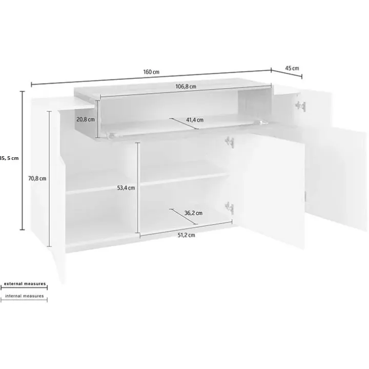 Credenza 160x86h cm 3 ante moderna bianco pero Milos Gihome®