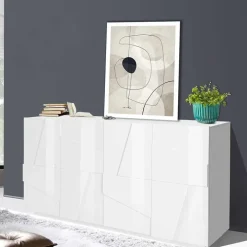 Credenza 163x86h cm 4 ante moderna bianco lucido Zenzero Gihome®