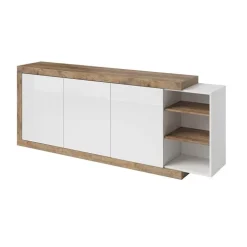 Credenza 220x86h cm 3 ante moderna bianco lucido rovereAria