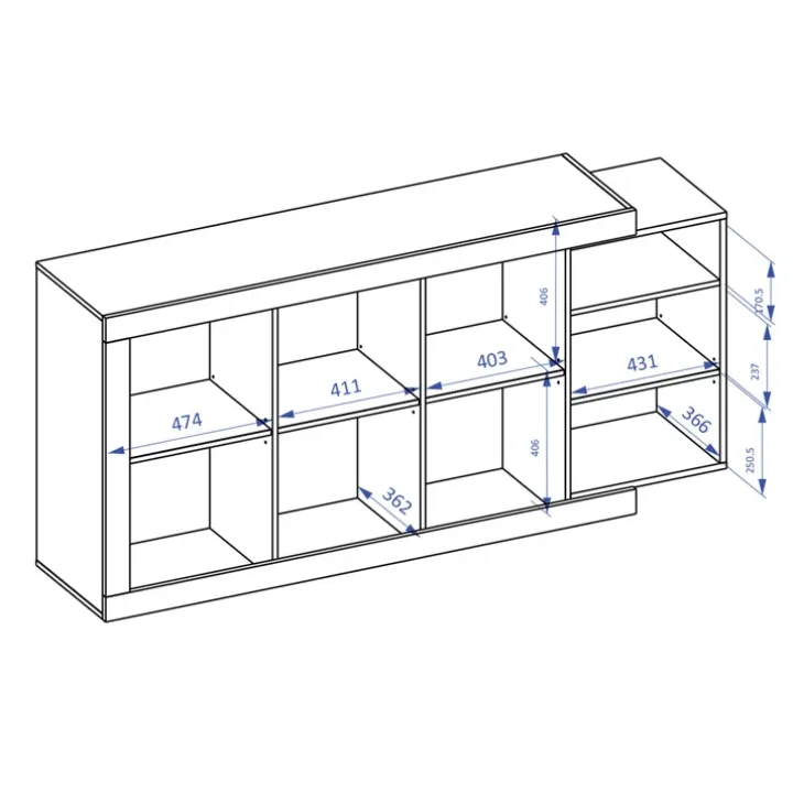 Credenza 180x86h cm 3 ante moderna bianco lucido rovere Aria