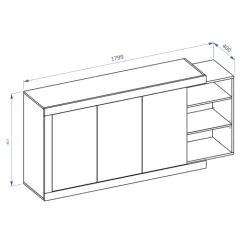 Credenza 180x86h cm 3 ante moderna bianco lucido rovere Aria