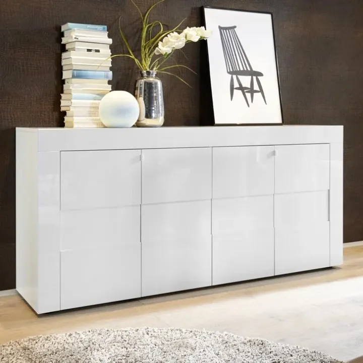 Credenza 181x84h cm 4 ante moderna bianco laccato lucido Easy