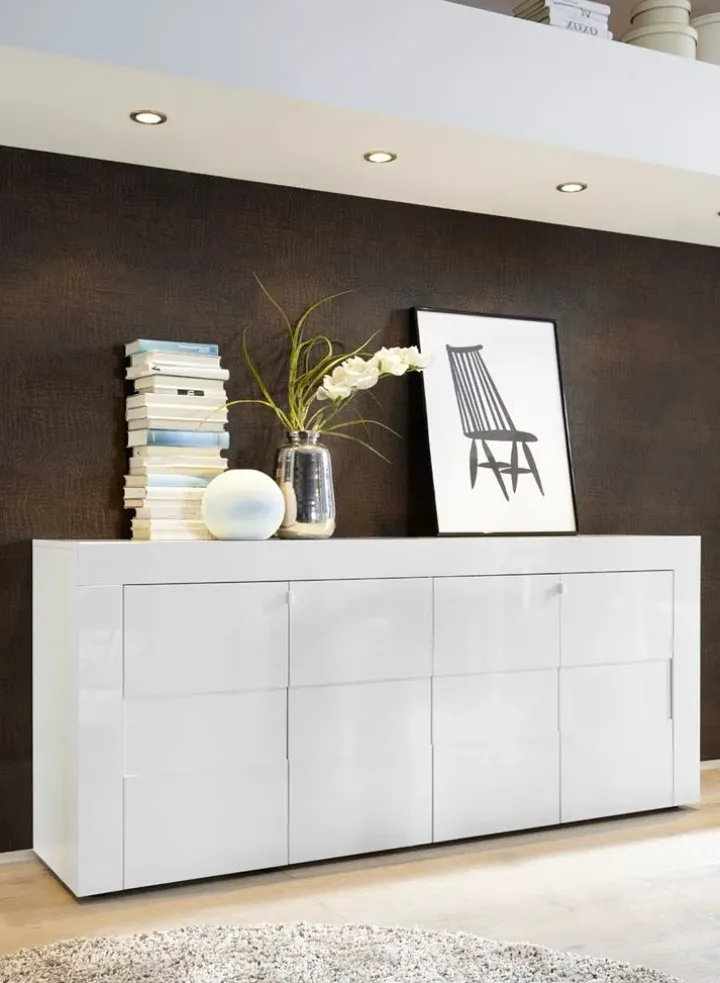 Credenza 181x84h cm 4 ante moderna bianco laccato lucido Easy