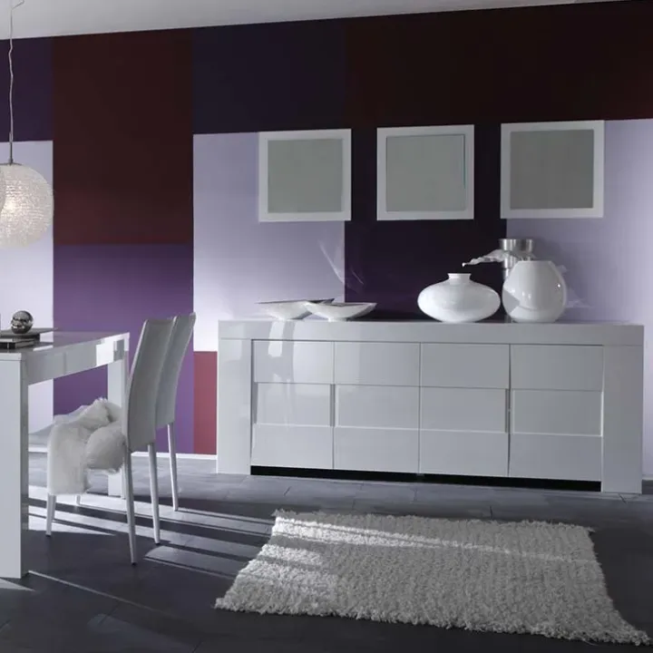 Credenza 210x84h cm 4 ante moderna design bianco lucido Eos