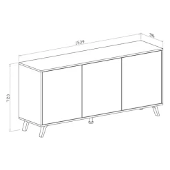 Credenza 154x72h cm 3 ante moderna grafite bianco frassinato Divine