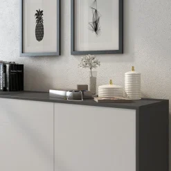 Credenza 154x72h cm 3 ante moderna grafite bianco frassinato Divine