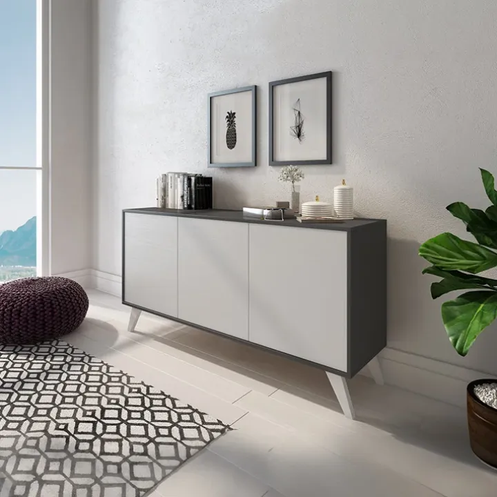 Credenza 154x72h cm 3 ante moderna grafite bianco frassinato Divine