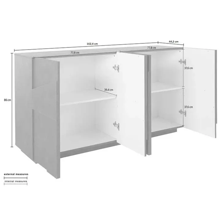 Credenza 162x86h cm 4 ante moderna ossido Zenzero Gihome®