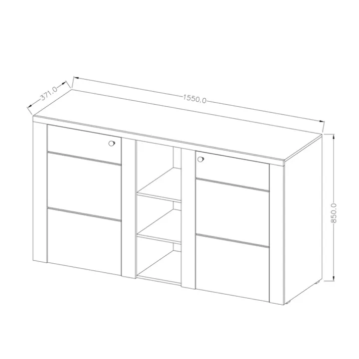 Credenza 155x85h cm 2 ante moderna pino bianco rovere Paloma 2