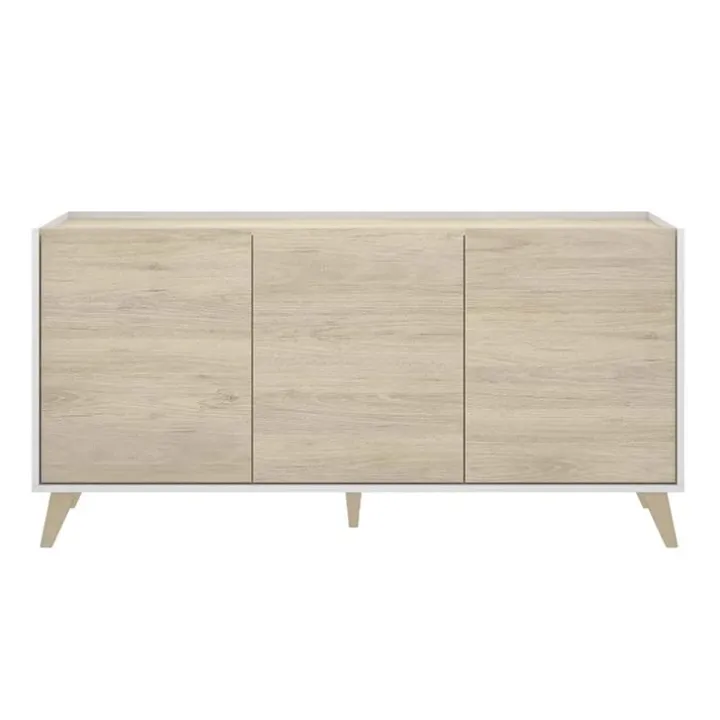 Credenza 155x75h cm 3 ante moderna rovere bianco opaco Elmer