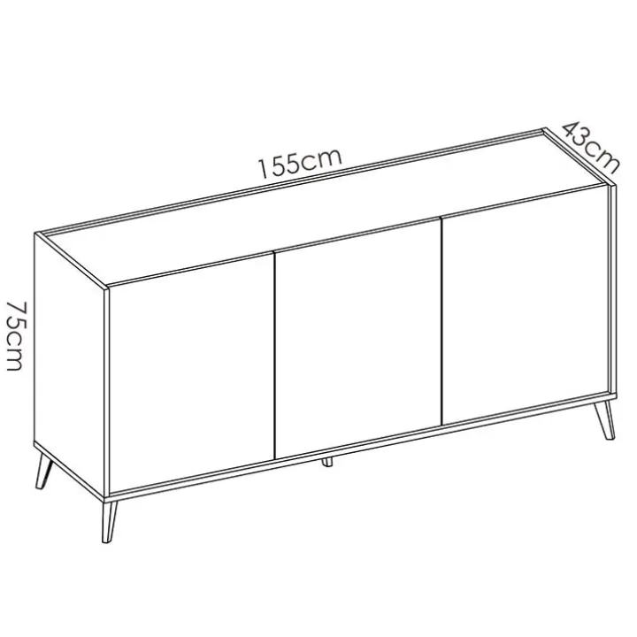Credenza 155x75h cm 3 ante moderna rovere bianco opaco Elmer