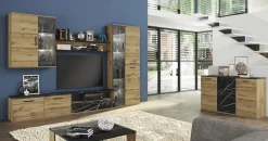 Credenza 138x76h cm 3 ante moderna rovere grigio effetto marmo Rabat