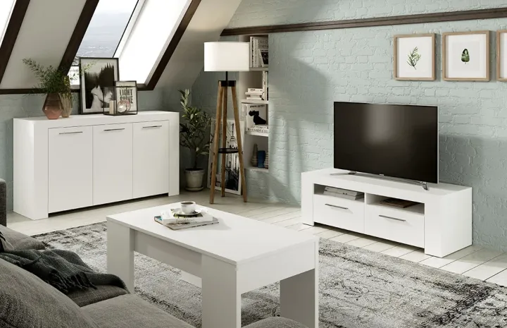 Credenza 144x80h cm 3 ante moderna soggiorno bianco opaco Creta