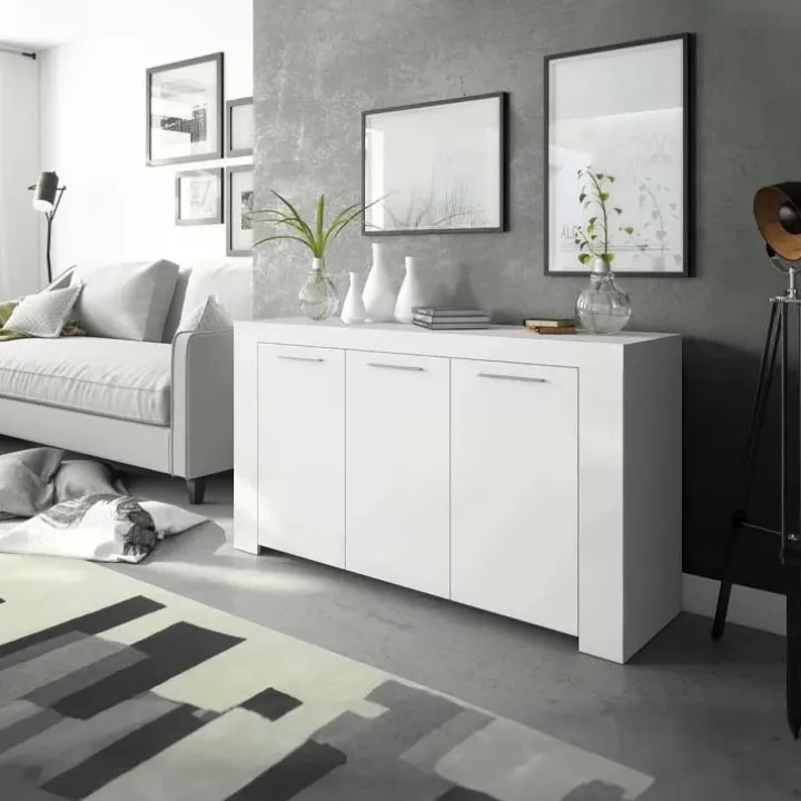 Credenza 144x80h cm 3 ante moderna soggiorno bianco opaco Creta