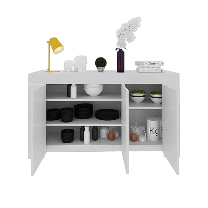Credenza 144x80h cm 3 ante moderna soggiorno bianco opaco Creta